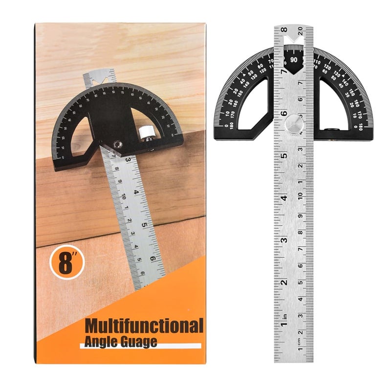 kurras Protractor Angle Finder Stainless Steel Angle Ruler with 0-180 Degrees Adjustable Angle Square 8-Inch Woodworking Ruler for Woodworking/Carpenter/Construction/Measurement/Hobbyists - Image 1